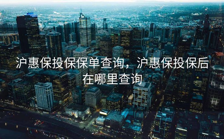 沪惠保投保保单查询，沪惠保投保后在哪里查询